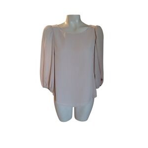 ALEX MARIE NEW Designer office siren Blush Pink Long Sleeve Blouse Elastic Cuffs